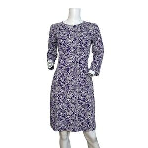 J Mclaughlin Womens Purple Paisley Catalina Cloth Sheath Dress 3/4 Sleeve Size S
